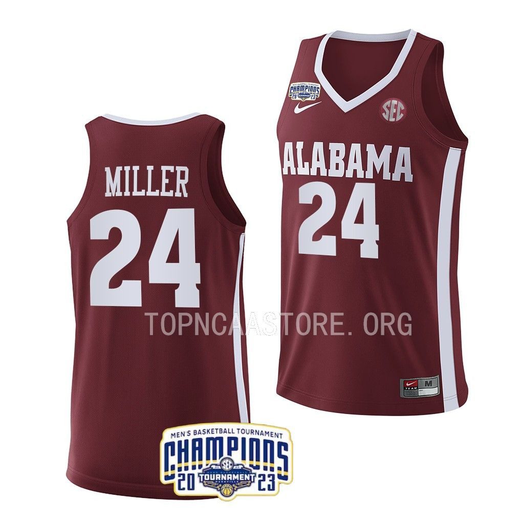 Men's Alabama Crimson Tide Brandon Miller #24 2023 SEC Crimson NCAA College Basketball Jersey